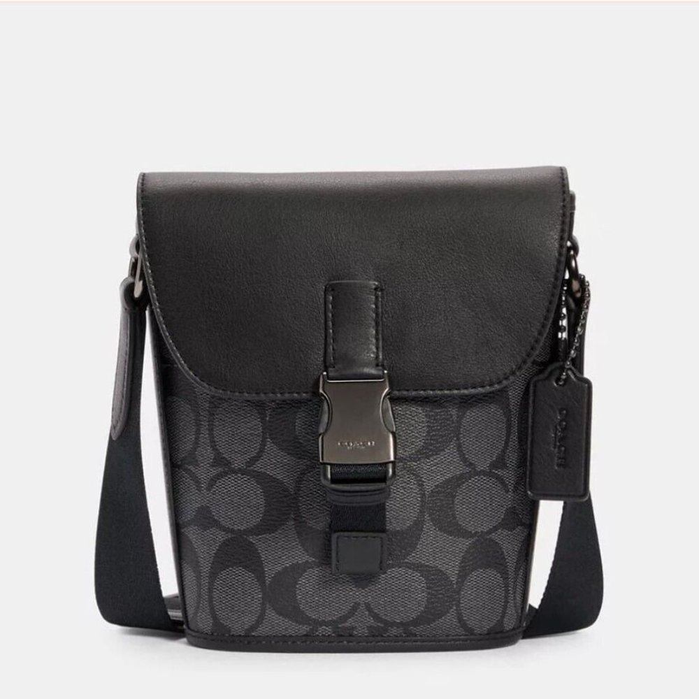 NWT Coach Track Small Flap Crossbody In Signature Canvas / C3134 / CHARCOAL